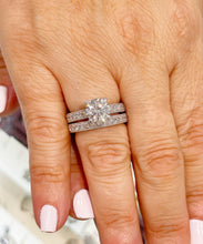 Load image into Gallery viewer, 14k Solid White Gold Round Cut Forever One Moissanite and Round Cut Natural Diamond Engagement Ring and band, Bridal Set 3.50ctw