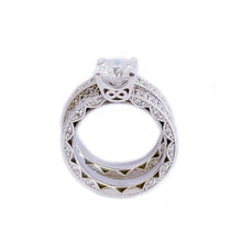 Load image into Gallery viewer, 14k Solid White Gold Round Cut Moissanite and Round Cut Natural Diamond Engagement Ring and band, Bridal Set 3.50ctw