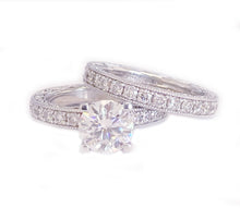 Load image into Gallery viewer, 14k Solid White Gold Round Cut Moissanite and Round Cut Natural Diamond Engagement Ring and band, Bridal Set 3.50ctw