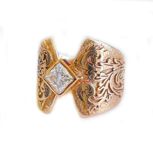 Load image into Gallery viewer, 14K Solid And Heavy Rose Gold Princess Cut Moissanite Engagement Ring Deco, Bridal, Wedding, Bezel Set Solitaire 1.00ctw