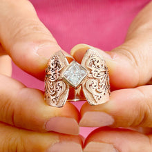 Load image into Gallery viewer, GIA/IGI Certified 14K Solid And Heavy Rose Gold Princess Cut Diamond Engagement Ring Deco, Bridal, Wedding, Bezel Set Solitaire 1.00ct F-VS2