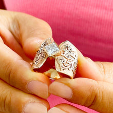 Load image into Gallery viewer, GIA/IGI Certified 14K Solid And Heavy Rose Gold Princess Cut Diamond Engagement Ring Deco, Bridal, Wedding, Bezel Set Solitaire 1.00ct F-VS2