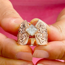 Load image into Gallery viewer, GIA/IGI Certified 14K Solid And Heavy Rose Gold Princess Cut Diamond Engagement Ring Deco, Bridal, Wedding, Bezel Set Solitaire 1.00ct F-VS2