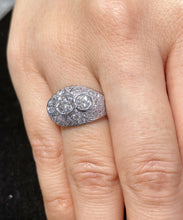 Load image into Gallery viewer, Filigree 14K Solid White Gold Round Cut Moissanite And Natural Diamond Engagement Ring Three Stone Bezel Set Antique Style 2.00ctw