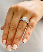 Load image into Gallery viewer, GIA/IGI Certified Triple shank style 14k Solid White Gold Round Cut Diamond Engagement Ring Halo, Bridal, Wedding 2.40ctw F-VS2