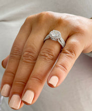 Load image into Gallery viewer, Triple shank style 14k White Gold Round Cut Moissanite and Natural Diamond Engagement Ring Halo, Bridal, Wedding 2.40ctw