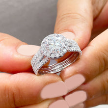 Load image into Gallery viewer, Triple shank style 14k Solid White Gold Round Cut Forever One Moissanite and Natural Diamond Engagement Ring Halo, Bridal, Wedding 2.40ctw