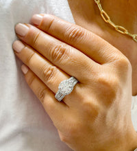 Load image into Gallery viewer, Triple shank style 14k White Gold Round Cut Moissanite and Natural Diamond Engagement Ring Halo, Bridal, Wedding 2.40ctw