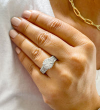 Load image into Gallery viewer, Triple shank style 14k Solid White Gold Round Cut Forever One Moissanite and Natural Diamond Engagement Ring Halo, Bridal, Wedding 2.40ctw