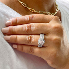 Load image into Gallery viewer, Triple shank style 14k Solid White Gold Round Cut Forever One Moissanite and Natural Diamond Engagement Ring Halo, Bridal, Wedding 2.40ctw