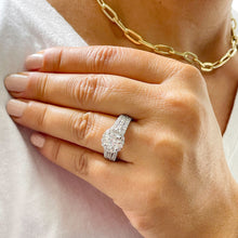 Load image into Gallery viewer, Triple shank style 14k White Gold Round Cut Moissanite and Natural Diamond Engagement Ring Halo, Bridal, Wedding 2.40ctw