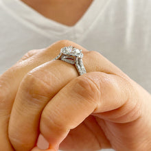 Load image into Gallery viewer, Triple shank style 14k Solid White Gold Round Cut Forever One Moissanite and Natural Diamond Engagement Ring Halo, Bridal, Wedding 2.40ctw