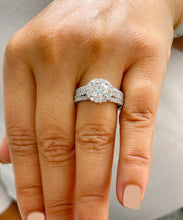 Load image into Gallery viewer, Triple shank style 14k Solid White Gold Round Cut Forever One Moissanite and Natural Diamond Engagement Ring Halo, Bridal, Wedding 2.40ctw