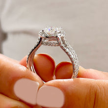 Load image into Gallery viewer, Triple shank style 14k White Gold Round Cut Moissanite and Natural Diamond Engagement Ring Halo, Bridal, Wedding 2.40ctw