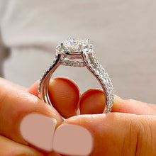 Load image into Gallery viewer, Triple shank style 14k Solid White Gold Round Cut Forever One Moissanite and Natural Diamond Engagement Ring Halo, Bridal, Wedding 2.40ctw