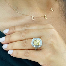 Load image into Gallery viewer, Huge Women's 14k solid white gold Fancy Yellow Cushion simulated and round cut natural diamond engagement ring Halo 4.20ct
