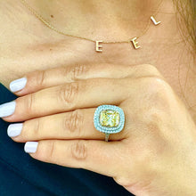 Load image into Gallery viewer, Huge Women's 14k solid white gold Fancy Yellow Cushion simulated and round cut natural diamond engagement ring Halo 4.20ct