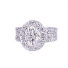 Load image into Gallery viewer, 14K Solid White Gold Oval Cut Forever One Moissanite And Natural Diamond Engagement Ring Deco Bridal Wedding Anniversary Halo 4.00ct