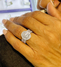 Load image into Gallery viewer, 14K Solid White Gold Oval Cut Moissanite And Natural Diamond Engagement Ring Deco Bridal Wedding Anniversary Halo 4.00ct