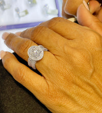 Load image into Gallery viewer, 14K Solid White Gold Oval Cut Forever One Moissanite And Natural Diamond Engagement Ring Deco Bridal Wedding Anniversary Halo 4.00ct