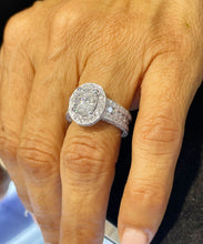 Load image into Gallery viewer, 14K Solid White Gold Oval Cut Forever One Moissanite And Natural Diamond Engagement Ring Deco Bridal Wedding Anniversary Halo 4.00ct