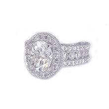 Load image into Gallery viewer, 14K Solid White Gold Oval Cut Forever One Moissanite And Natural Diamond Engagement Ring Deco Bridal Wedding Anniversary Halo 4.00ct