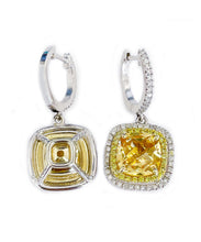 Load image into Gallery viewer, 14K Solid White And Yellow Gold Round Cut Natural Yellow Citrine And Natural Diamonds Dangling Earrings Double Halo Style 5.00ctw