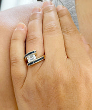 Load image into Gallery viewer, GIA/IGI Certified 14K Solid Heavy Yellow Gold Emerald Diamond And Princess Cut Natural Sapphires Engagement Ring Semi Tension Set 3.00 F-VS2