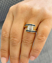 Load image into Gallery viewer, 14K Solid Heavy Yellow Gold Emerald Cut Moissanite And Princess Cut Natural Sapphires Engagement Ring Semi Tension Set 3.50ctw