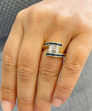 Load image into Gallery viewer, 14K Solid Heavy Yellow Gold Emerald Cut Forever One Moissanite And Princess Cut Natural Sapphires Engagement Ring Semi Tension Set 3.50ctw