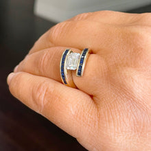 Load image into Gallery viewer, GIA/IGI Certified 14K Solid Heavy Yellow Gold Emerald Diamond And Princess Cut Natural Sapphires Engagement Ring Semi Tension Set 3.00 F-VS2