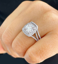 Load image into Gallery viewer, 14k Solid White Gold Round Cut Forever One Moissanite And Natural Diamond Engagement Ring And Band Bridal Wedding Double Halo 3.25cttw