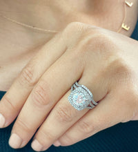 Load image into Gallery viewer, 14k Solid White Gold Round Cut Forever One Moissanite And Natural Diamond Engagement Ring And Band Bridal Wedding Double Halo 3.25cttw