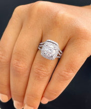 Load image into Gallery viewer, 14k Solid White Gold Round Cut Moissanite And Natural Diamond Engagement Ring And Band Bridal Wedding Double Halo 3.25cttw