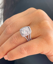 Load image into Gallery viewer, GIA/IGI Certified 14k Solid White Gold Round Cut Diamond Engagement Ring And Band Bridal Wedding Double Halo 3.25cttw F-VS2