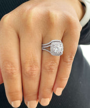 Load image into Gallery viewer, 14k Solid White Gold Round Cut Forever One Moissanite And Natural Diamond Engagement Ring And Band Bridal Wedding Double Halo 3.25cttw