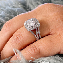 Load image into Gallery viewer, 14k Solid White Gold Round Cut Forever One Moissanite And Natural Diamond Engagement Ring And Band Bridal Wedding Double Halo 3.25cttw