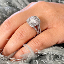 Load image into Gallery viewer, GIA/IGI Certified 14k Solid White Gold Round Cut Diamond Engagement Ring And Band Bridal Wedding Double Halo 3.25cttw F-VS2