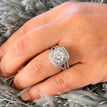 Load image into Gallery viewer, 14k Solid White Gold Round Cut Moissanite And Natural Diamond Engagement Ring And Band Bridal Wedding Double Halo 3.25cttw