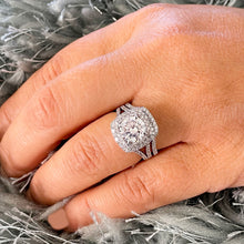 Load image into Gallery viewer, GIA/IGI Certified 14k Solid White Gold Round Cut Diamond Engagement Ring And Band Bridal Wedding Double Halo 3.25cttw F-VS2