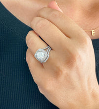 Load image into Gallery viewer, GIA/IGI Certified 14k Solid White Gold Round Cut Diamond Engagement Ring And Band Bridal Wedding Double Halo 3.25cttw F-VS2