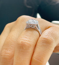 Load image into Gallery viewer, 14k Solid White Gold Round Cut Forever One Moissanite And Natural Diamond Engagement Ring And Band Bridal Wedding Double Halo 3.25cttw