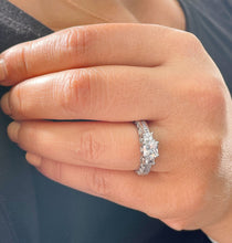 Load image into Gallery viewer, 14K Solid White Gold Princess Cut Forever One Moissanite And Round And Princess Cut Natural Diamond Engagement Ring Antique Style 2.25ctw