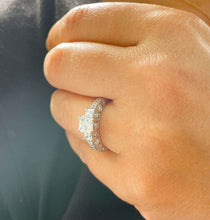 Load image into Gallery viewer, 14K Solid White Gold Princess Cut Forever One Moissanite And Round And Princess Cut Natural Diamond Engagement Ring Antique Style 2.25ctw