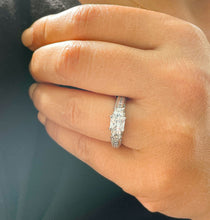 Load image into Gallery viewer, 14K Solid White Gold Natural Princess Cut And Round Cut Diamond Engagement Ring Bridal Filigree Antique Style 2.00ctw