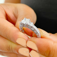 Load image into Gallery viewer, GIA/IGI Certified 14K Solid White Gold Princess Cut And Round Cut Diamond Engagement Ring Bridal Filigree Antique Style 2.25ctw F-VS2
