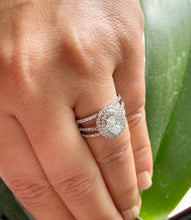 Load image into Gallery viewer, GIA/IGI Certified 14k Solid White Gold Oval and Round Cut Diamond Engagement Ring And Two Band Double Halo, Bridal, Wedding 1.75ctw F-VS2