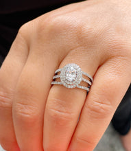 Load image into Gallery viewer, GIA/IGI Certified 14k Solid White Gold Oval and Round Cut Diamond Engagement Ring And Two Band Double Halo, Bridal, Wedding 1.75ctw F-VS2