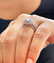Load image into Gallery viewer, GIA/IGI Certified 14k Solid White Gold Oval and Round Cut Diamond Engagement Ring And Two Band Double Halo, Bridal, Wedding 1.75ctw F-VS2
