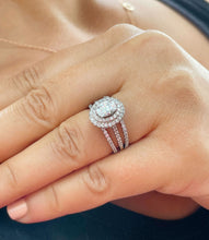 Load image into Gallery viewer, GIA/IGI Certified 14k Solid White Gold Oval and Round Cut Diamond Engagement Ring And Two Band Double Halo, Bridal, Wedding 1.75ctw F-VS2